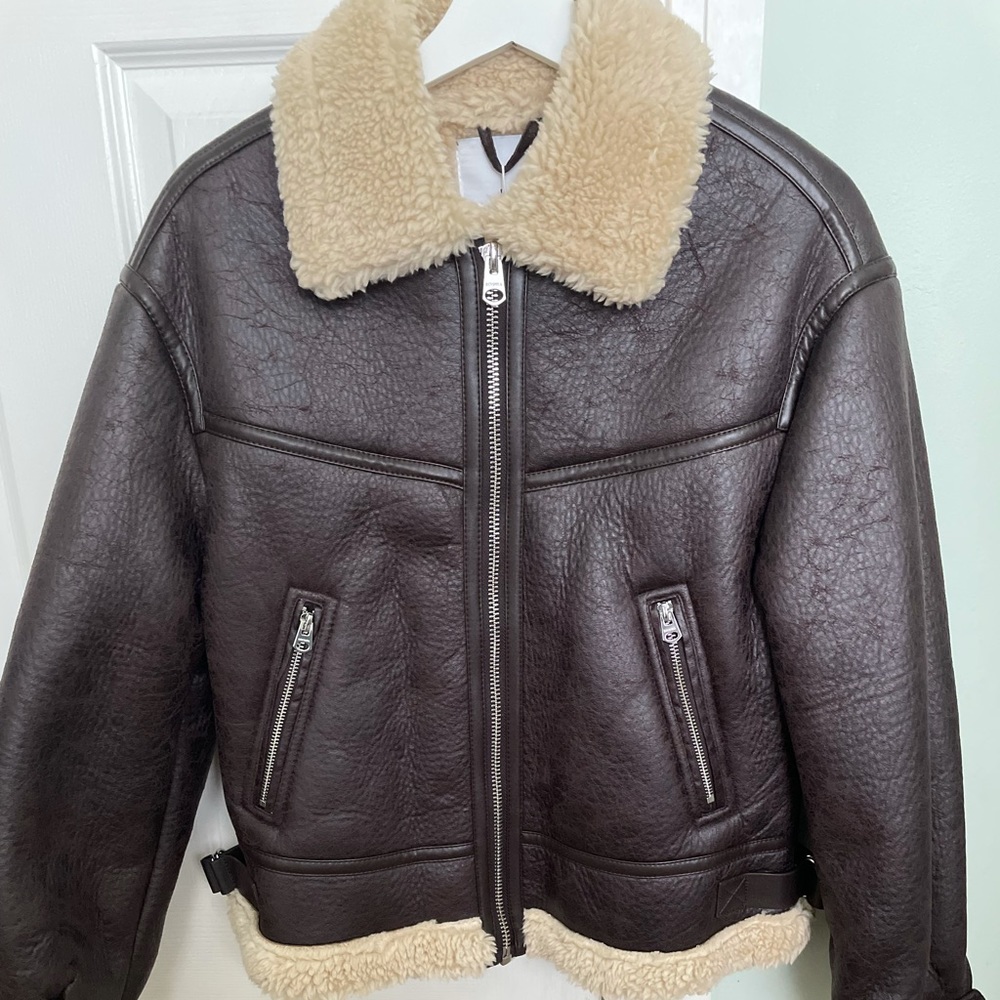 Bershka aviator jacket in brown